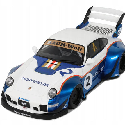 Porsche 911 RWB x LB Walk Rauh-Welt 2023 #2 1:18 GT Spirit Blue White Resin Model Custom Plates