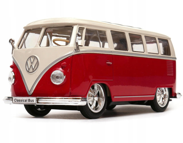 Red 1963 VW T1 Samba Bus Diecast Model, Personalized Plates (1:24 Scale)