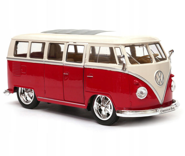 Red 1963 VW T1 Samba Bus Diecast Model, Personalized Plates (1:24 Scale)