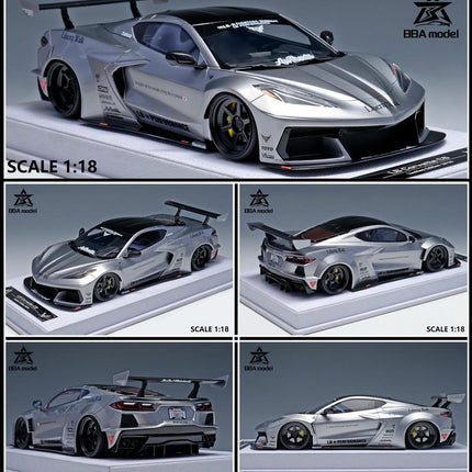 BBA Chevrolet Corvette C8 Crystal Display Box 1:18 Resin Model Car - detailed collector display model