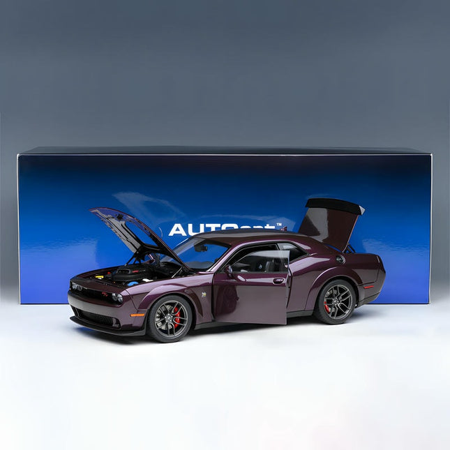 AutoArt Dodge Challenger R/T Wide Body 2018 Purple 1:18 Diecast Model Car - studio product photo of the scale model