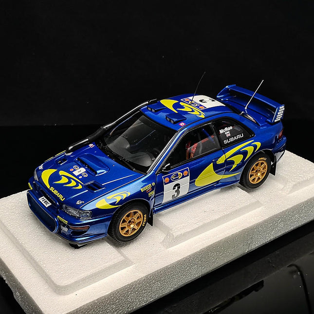 AutoArt Subaru WRC Rally Blue #3 1:18 Diecast Model Car - studio product photo of the scale model