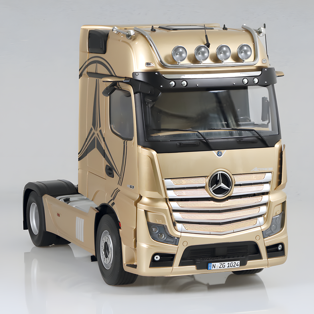 NZG Mercedes-Benz Actros GigaSpace 4x2 Truck Gold 1:18 Diecast Model Truck - studio product photo of the scale model