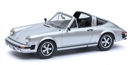 Silver Porsche 911 Targa diecast model car in 1:18 scale with open roof detail