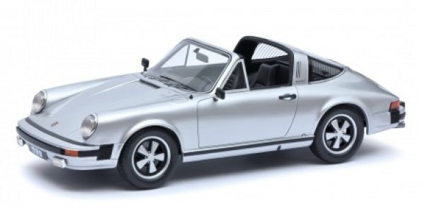 Silver Porsche 911 Targa diecast model car in 1:18 scale with open roof detail
