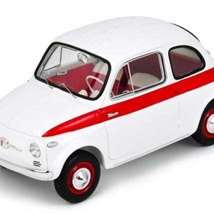 White and red diecast model car 1:18 scale with classic vintage design and red interior