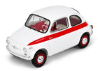 White and red diecast model car 1:18 scale with classic vintage design and red interior