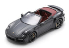 1:18 scale grey Porsche convertible diecast model car with red interior, angled view