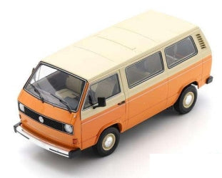 1:18 scale diecast model van, two-tone orange and cream, classic vintage style.