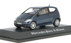 Diecast Mercedes-Benz A-Klasse 1:43 scale model car in blue on display base