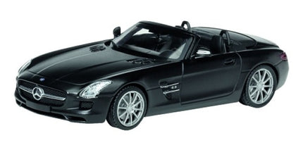 Black diecast convertible model car with silver rims, detailed 1:18 scale collectible