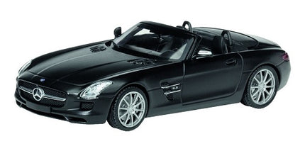 1:18 scale black Mercedes-Benz SLS AMG diecast model convertible car with detailed interior