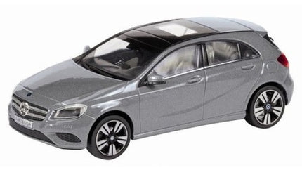 1:43 scale silver diecast hatchback model car with panoramic roof, detailed wheels