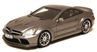 Diecast model car in metallic grey, detailed Mercedes-Benz coupe, 1:18 scale collectible