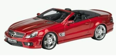 Red diecast Mercedes-Benz convertible model car with detailed wheels and open interior