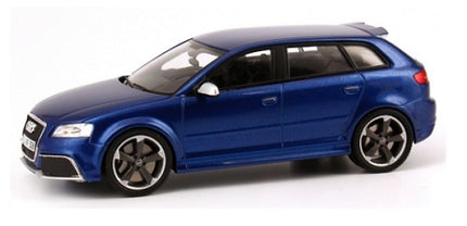 Blue diecast model car wagon in 1:18 scale with black rims on white background