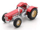 Red diecast model tractor with detailed engine, chrome accents, and large rubber wheels