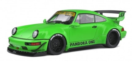 Green diecast model car 1:18 scale with wide body kit, rear wing, and Pandora One livery