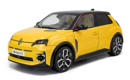 Yellow Renault 5 diecast model car in 1:18 scale with black roof and detailed wheels