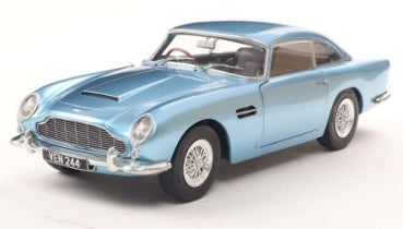 1:18 scale diecast blue classic coupe model car with chrome details on white background