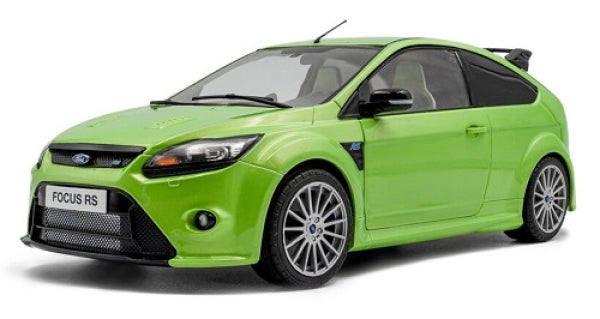 Green Ford Focus RS diecast model car, detailed 1:18 scale, collectible toy vehicle