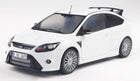 1:18 scale white Ford Focus diecast model car with sporty details and rear spoiler