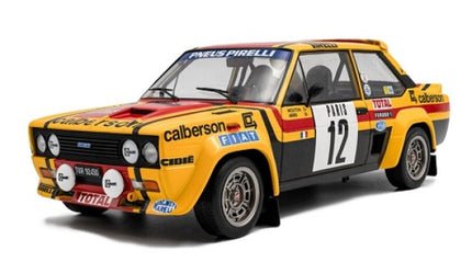 1:18 scale diecast Fiat racing model car with yellow, red, and black rally livery, number 12