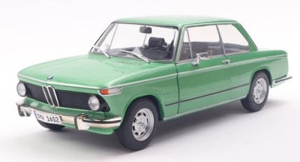 Green BMW 1602 diecast model car in 1:18 scale, classic design, detailed exterior