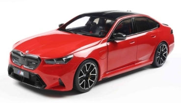 1:18 scale red diecast BMW model car with black roof, detailed wheels and sporty design
