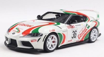 1:18 scale diecast Toyota Supra race car with Castrol livery, white wheels, racing decals