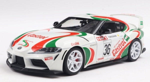 1:18 scale diecast Toyota Supra race car with Castrol livery, white wheels, racing decals