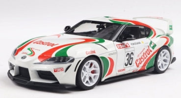 1:18 scale diecast Toyota Supra race car model with Castrol livery, white wheels