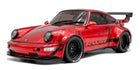 Red Porsche RWB 1:18 scale diecast model car with wide-body kit and rear wing