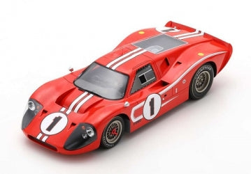 Red diecast race car model with white stripes and number 1, 1:18 scale collectible.