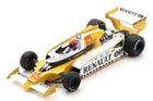 Yellow and white Renault Elf Formula 1 diecast model car with number 15 and driver figure