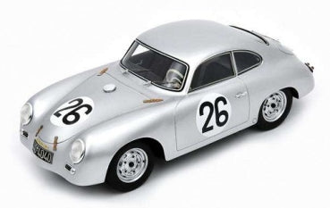 Silver diecast model car 1:18 scale, racing number 26, classic sports car replica.