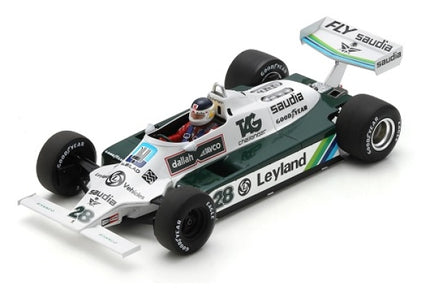 1:18 scale diecast model of a classic white and green Formula 1 race car with detailed sponsor logos