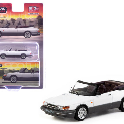 Saab 900 Turbo Convertible White and Gray "Global64" Series 1/64 Diecast Model by Tarmac Works