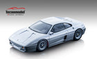 1:18 scale silver Ferrari diecast model car with detailed features on display