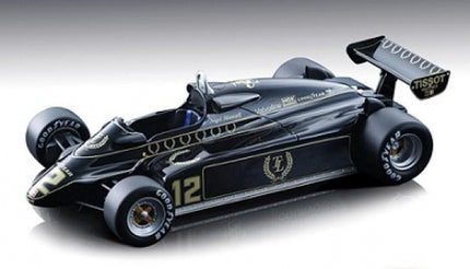 1:18 scale diecast black Formula 1 model car with gold accents and race number 12.