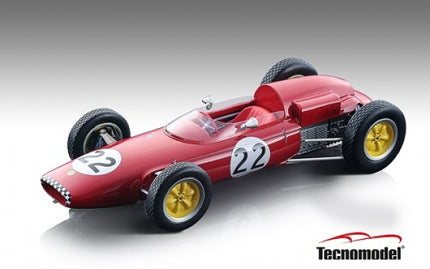 Red classic Formula 1 diecast model car with number 22, yellow wheels, by Tecnomodel