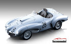 Silver diecast vintage race car model with number 28, open cockpit, wire wheels, by Tecnomodel