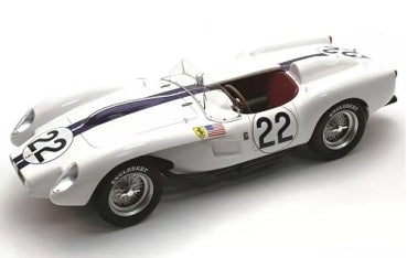 White 1:18 scale diecast classic race car model with number 22 and blue stripes