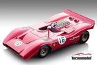 Red diecast Ferrari race car model with number 16, detailed engine, and TecnnoModel logo.