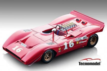 Red diecast racing car model with number 16, detailed engine, and classic race decals