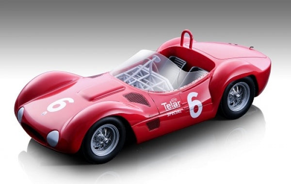 Red 1:18 scale diecast model race car with number 6 and Telar Special graphics
