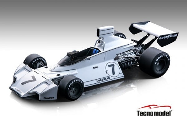 1:18 scale white diecast Formula 1 race car model with number 7 and Goodyear tires