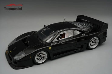 Black diecast Ferrari F40 model car 1:18 scale with open doors and detailed interior