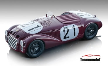 1:18 scale vintage maroon race car model with number 21, detailed wheels and open cockpit