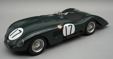 1:18 scale diecast classic racing car model in dark green with number 17 detailing